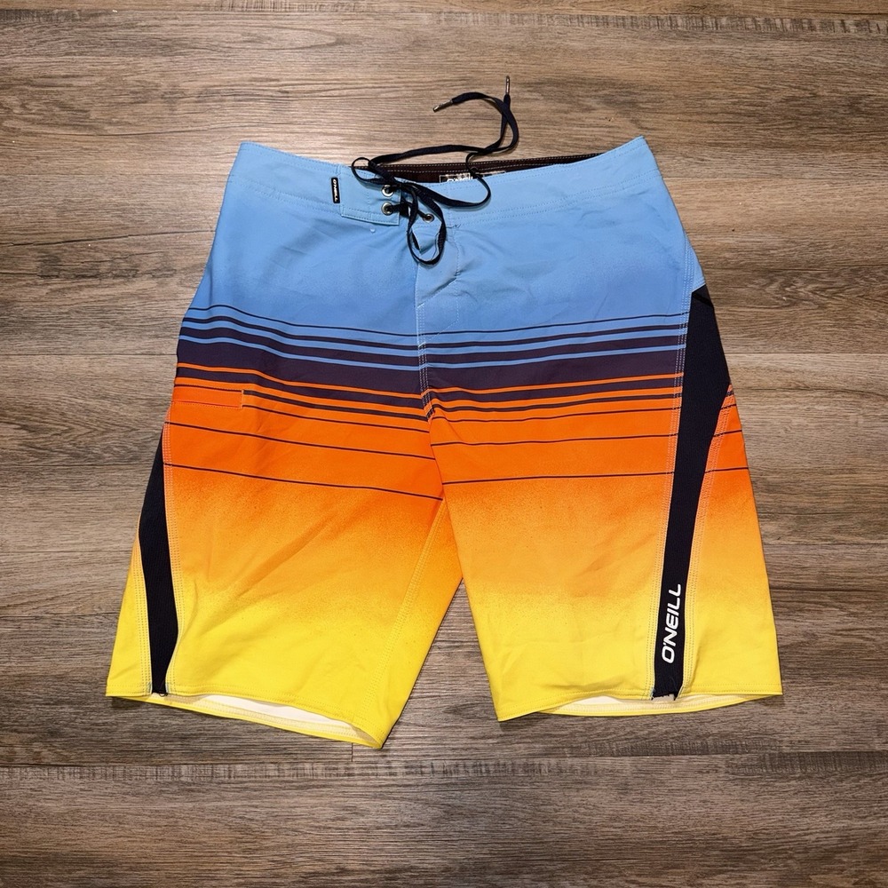 O'Neill SuperFreak Mist 20" Board Shorts Mens 30W Blue Orange Yellow